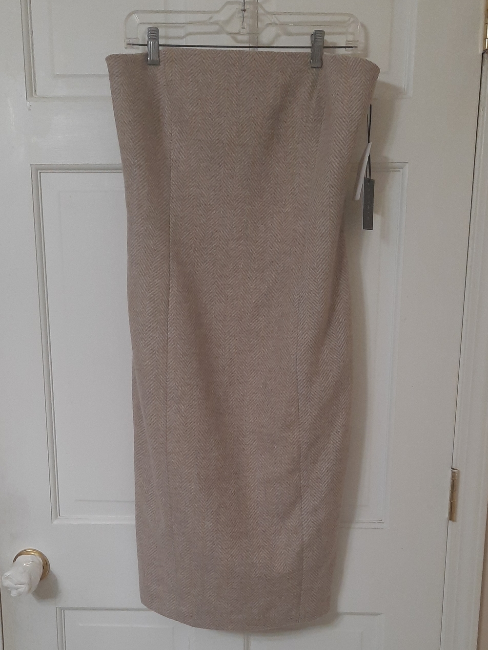 Beige Herringbone Strapless Wool Blend Dress - Women